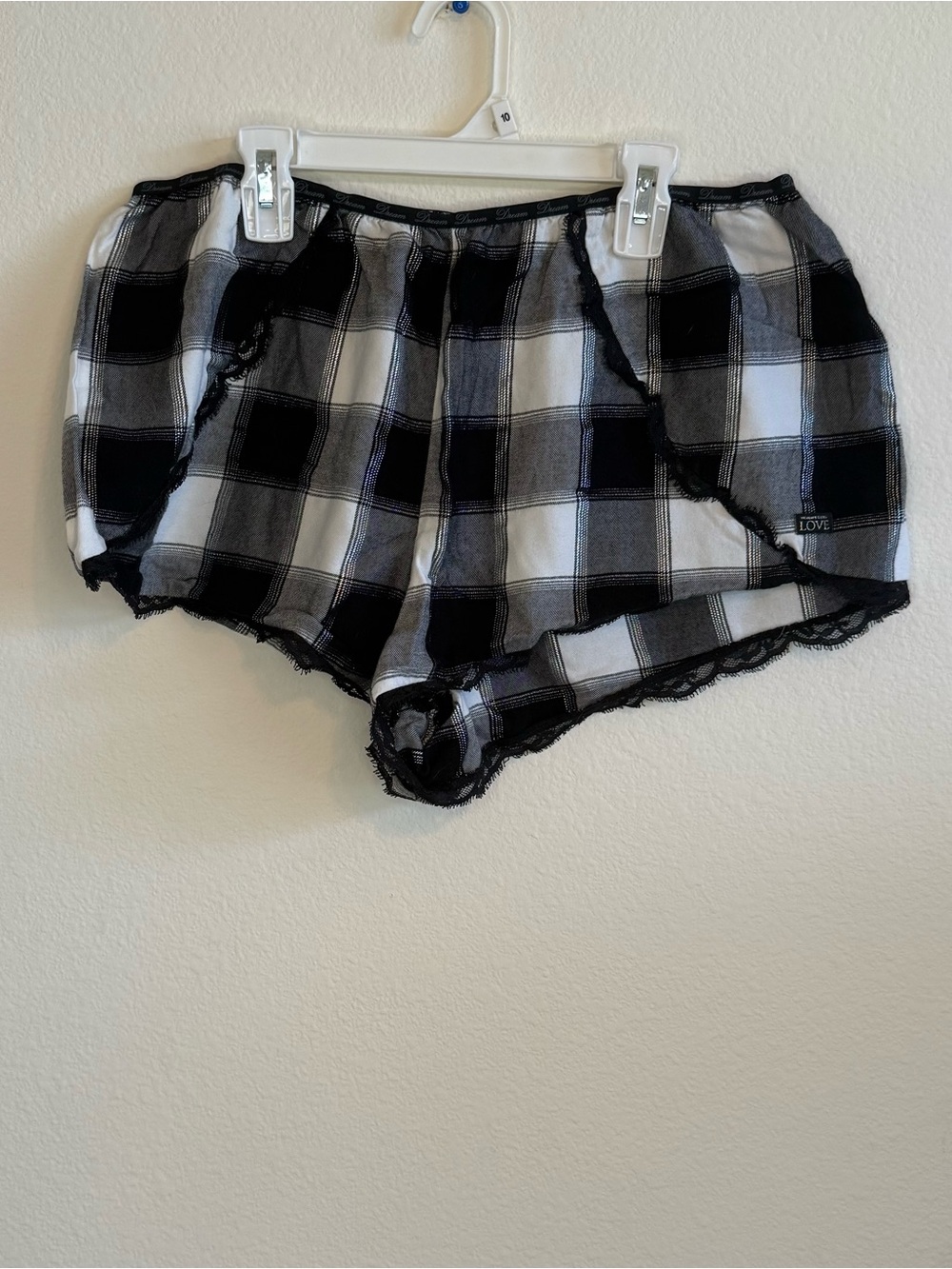 Victoria's Secret Black & White Plaid Lace-Trim Sleep Shorts